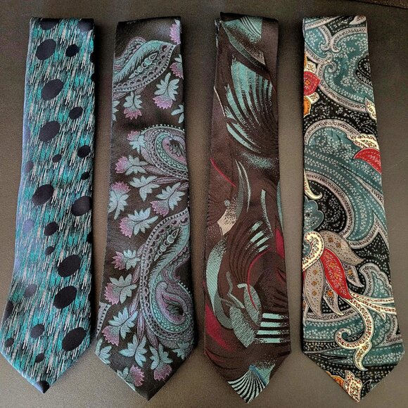 LOT OF 7~MENS TIES~PACO RABANNE PARIS~JONES NEW YORK~DAMON~BLACK BLUE PURPLE - Picture 3 of 15